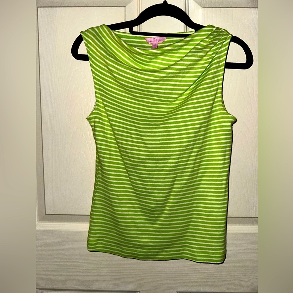 Lilly Pulitzer Green Striped drape neck cotton Top XS summer spring vacation
